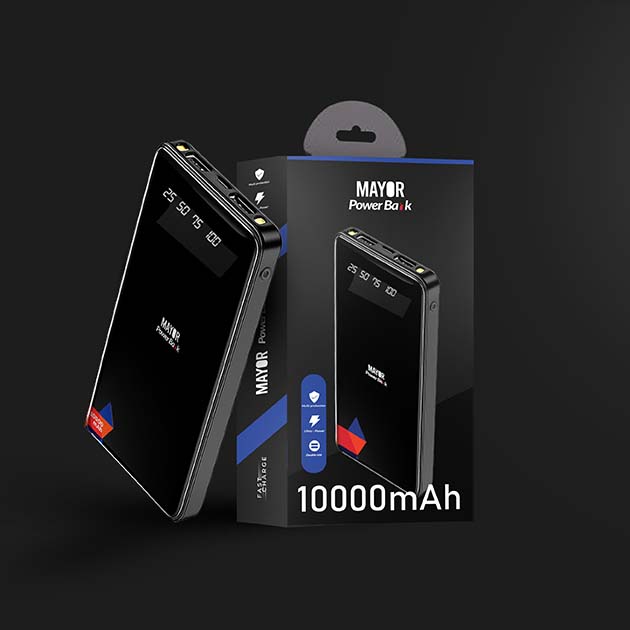 Mayor Impact Spark Power Bank, 10000mAh portable charger, compact power bank, fast charging power bank with flashlight